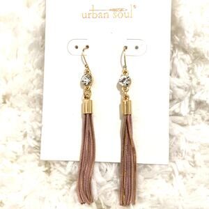 Urban Soul Gold Tone Rhinestone Chain Tassel Drop Dangle Earrings NEW